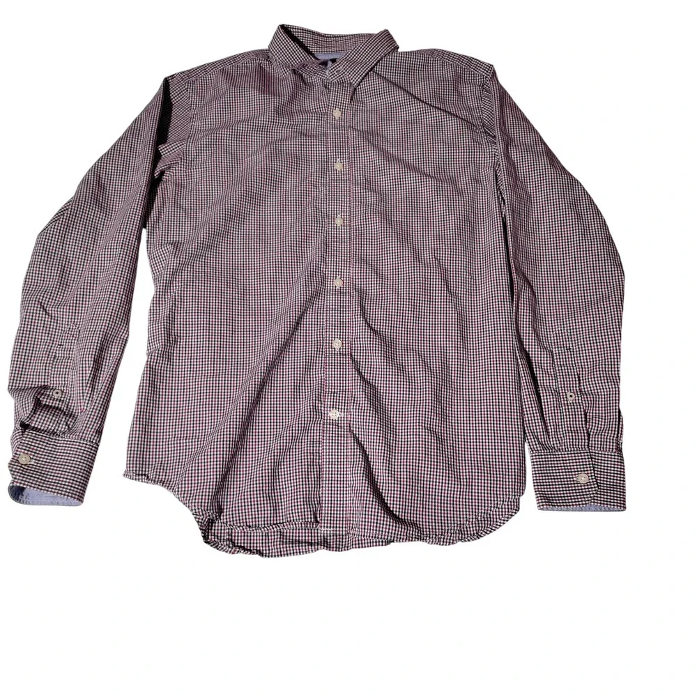 Banana Republic Mens Tailored Slim Fit Soft Wash Checkered Shirt Red Blue Sz L